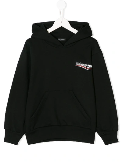 Shop Balenciaga Logo-print Long-sleeved Hoodie In Black