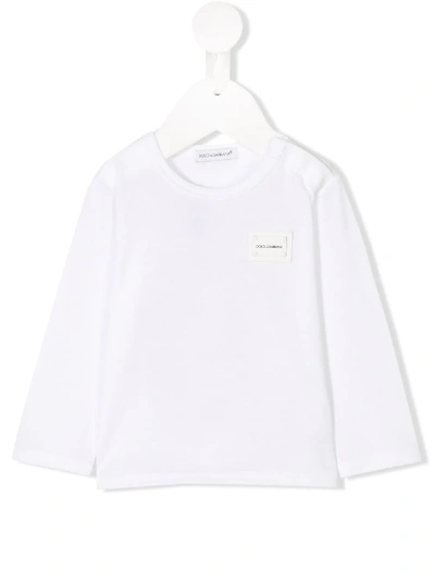Shop Dolce & Gabbana Logo-appliqué Long-sleeve T-shirt In White