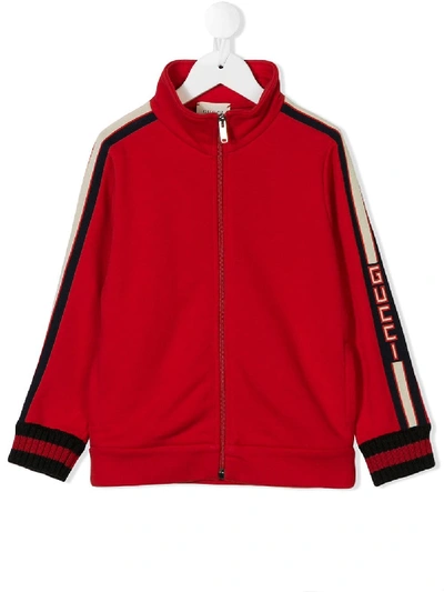 Shop Gucci Jacquard Zipped Sweatshirt In Red