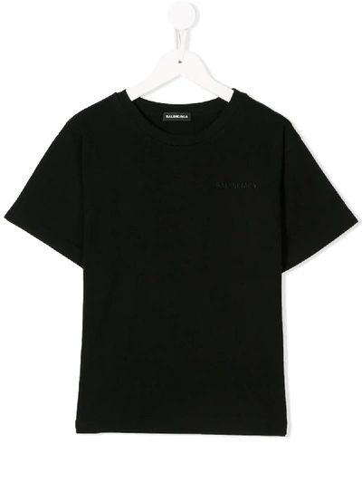 Shop Balenciaga Embroidered Logo T-shirt In Black