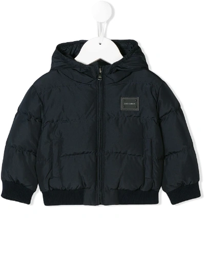 Shop Dolce & Gabbana Logo-tag Hooded Down Jacket In Blue