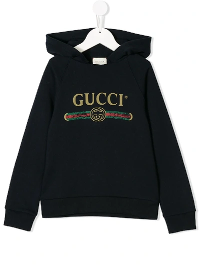 Shop Gucci Logo-print Hoodie In Blue