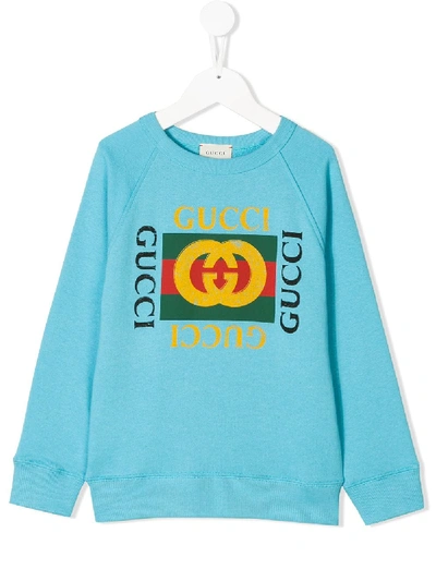 Shop Gucci Vintage Logo Print Sweatshirt In Blue