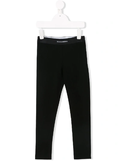 Shop Dolce & Gabbana Logo-waistband Cotton Leggings In Black