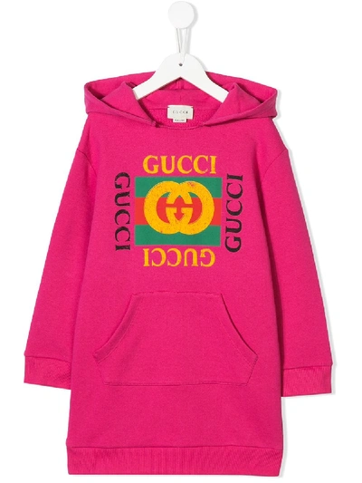 Shop Gucci Logo Print Hoodie In Pink