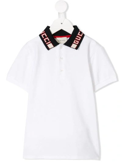 Shop Gucci Logo Collar Polo Shirt In White