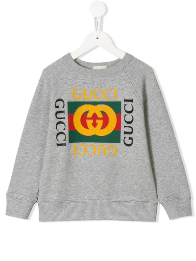 Shop Gucci Logo Print Sweater In Grey