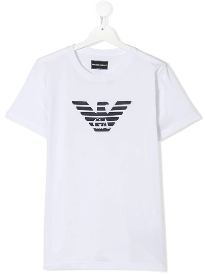 Shop Emporio Armani Teen Logo Print T-shirt In White