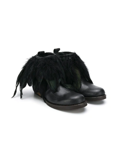 Shop Andorine Feather Leather Boots In Black