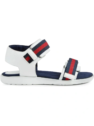 Shop Gucci Children's Leather Sandal With Web In White