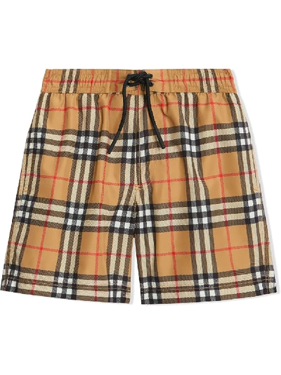 Shop Burberry Vintage Check Swim Shorts In Yellow