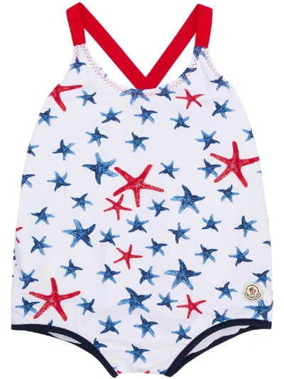 Shop Moncler Starfish Print Swimsuit In White