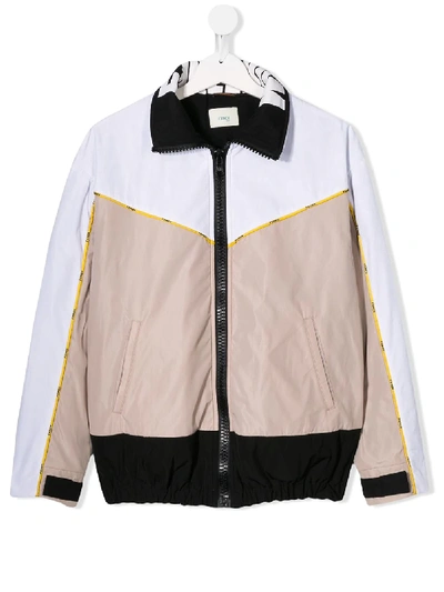 Shop Fendi Teen Lightweight Zipped Panelled Jacket In Neutrals