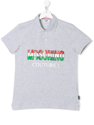 Shop Moschino Tricolour Logo Polo Shirt In Grey