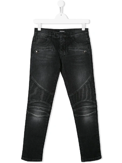 Balmain Teen Multi-pocket Ribbed Jeans In Black | ModeSens