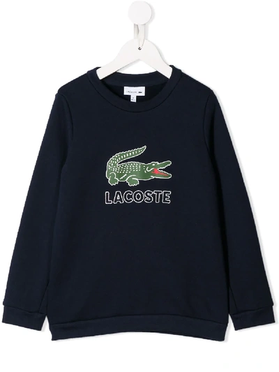 Shop Lacoste Logo Sweatshirt In Blue