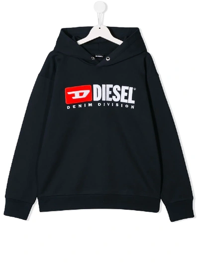 Shop Diesel Embroidered Logo Hoodie In Blue