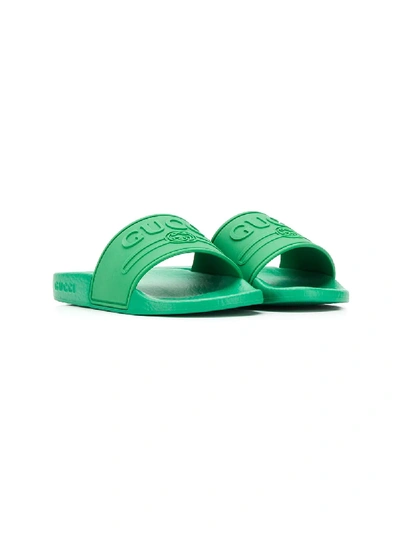 Shop Gucci Logo Slide Sandals In Green