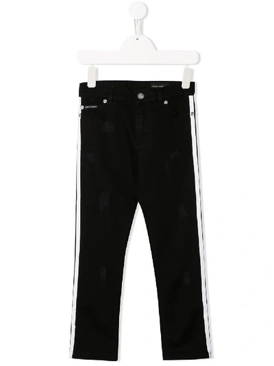 Shop Dolce & Gabbana Distressed Side Panelled Jeans In Black