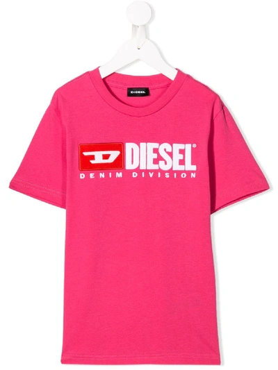 Shop Diesel Embroidered Logo T-shirt In Pink