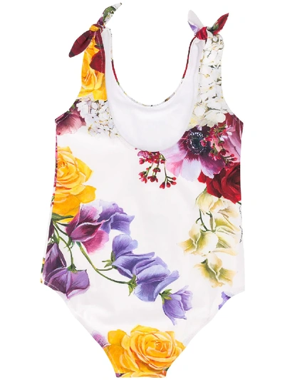 Shop Dolce & Gabbana Floral Print Swimsuit In White