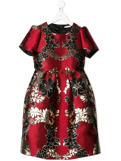 Shop Dolce & Gabbana Floral Jacquard Dress In Red