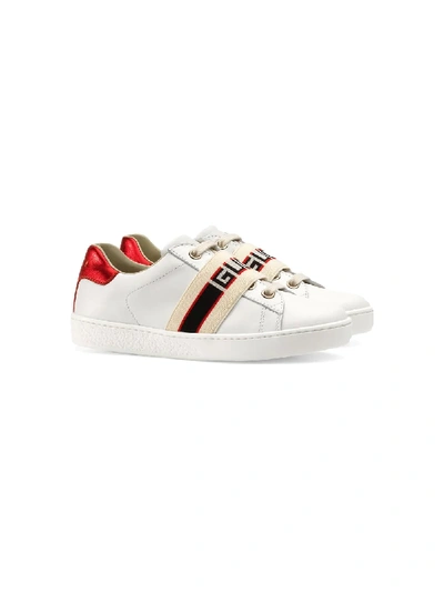 Shop Gucci Children's Ace Sneaker With  Stripe In White
