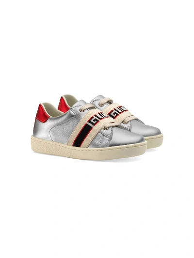 Shop Gucci Children's Ace Sneaker With  Stripe In Silver
