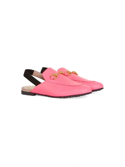Shop Gucci Children's Princetown Leather Slipper In Pink