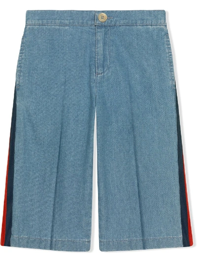 Shop Gucci Children's Denim Pant With Web In Blue