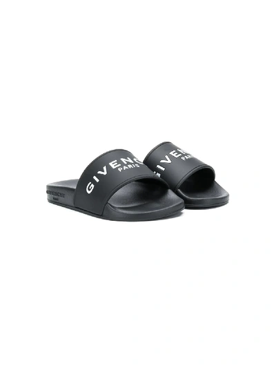 Shop Givenchy Logo Print Slides In Black