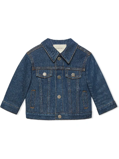 Shop Gucci Baby Denim Jacket With  Logo In Blue
