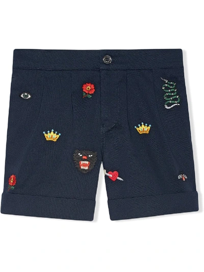 Shop Gucci Children's Embroidered Bermuda Short In Blue
