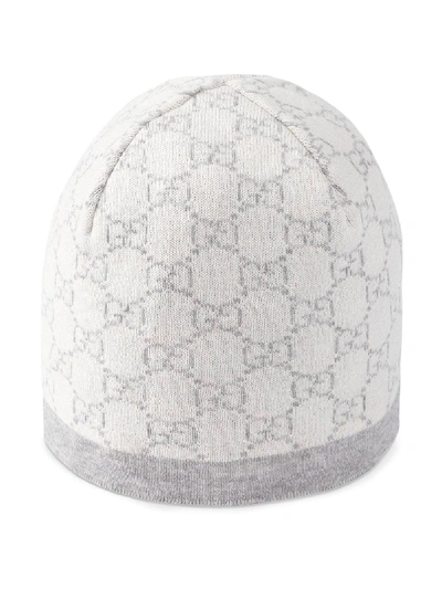 Shop Gucci Children's Gg Pattern Wool Hat In Grey