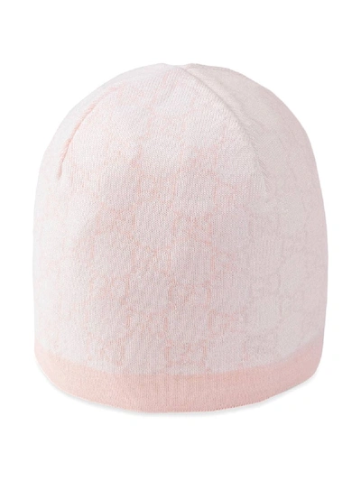 Gucci Girls Pink & Ivory Wool Gg Baby Hat In Pink