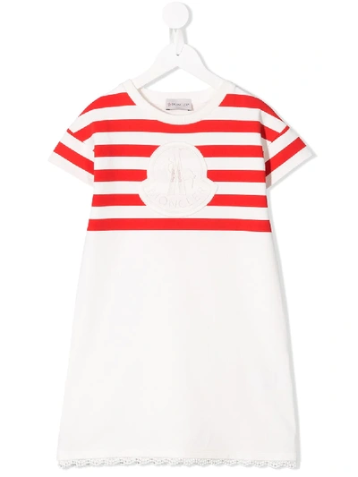 Shop Moncler Logo Striped T-shirt Dress In White