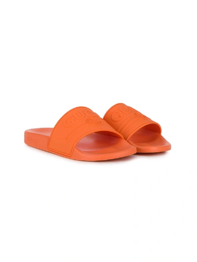 Shop Gucci Logo Pool Slides In Orange