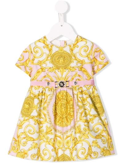 Shop Young Versace Baroque Print Dress In Yellow