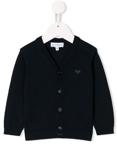 Shop Emporio Armani Logo Printed Cardigan In Blue