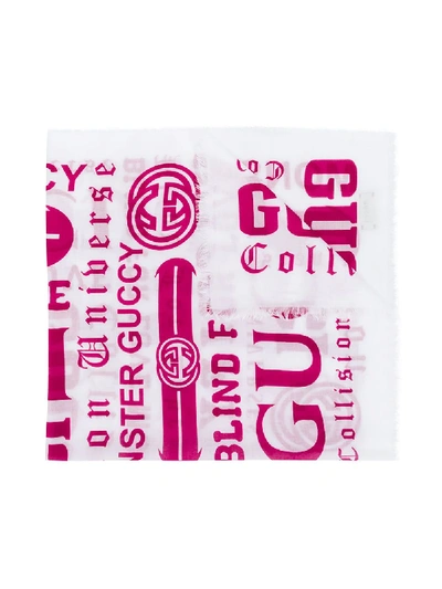 Shop Gucci Contrasting Logo Print Scarf In White