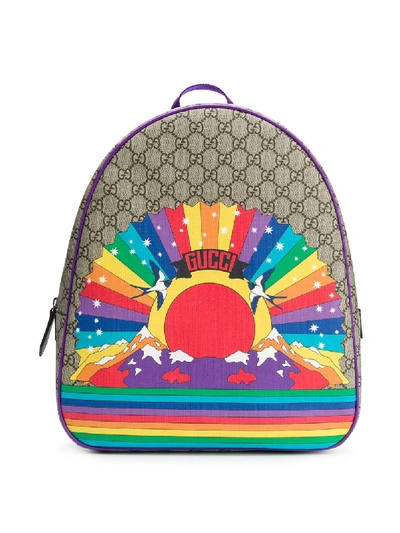 Shop Gucci Gg Rainbow Birds Backpack In Neutrals