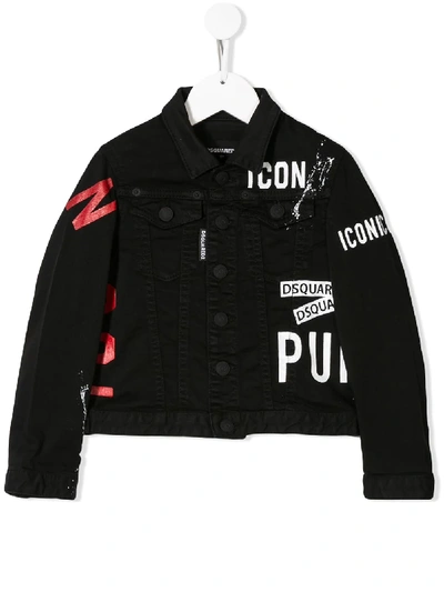 Shop Dsquared2 Printed Denim Shirt Jacket In Black