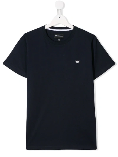 Shop Emporio Armani Teen Round Neck T-shirt In Blue