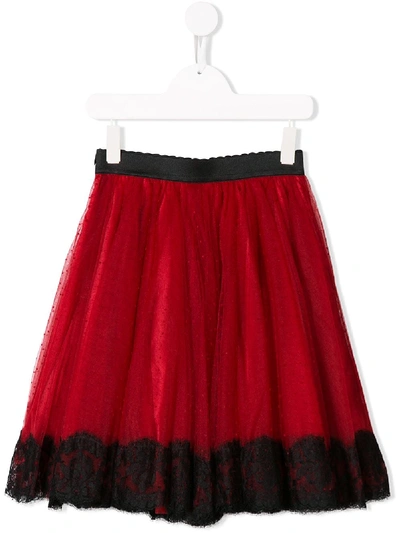 Shop Dolce & Gabbana Point D'esprit And Lace Midi Skirt In Red