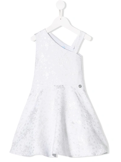 Shop Lanvin Enfant Metallic Floral One Shoulder Dress In White