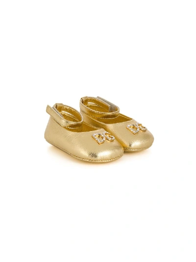 Shop Dolce & Gabbana Foiled Leather Ballerina Shoes In Gold