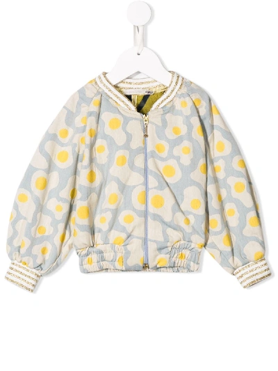 Raspberry Plum Fried Egg Print Bomber Jacket In Blue
