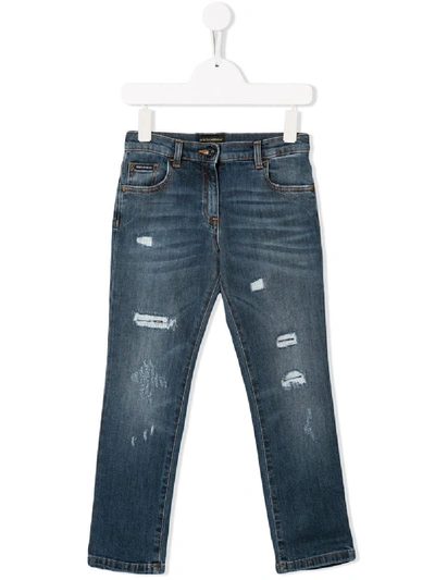 Shop Dolce & Gabbana Patch Slim-fit Jeans In Blue