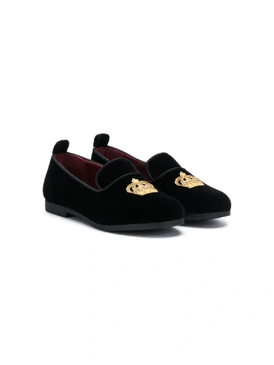 Shop Dolce & Gabbana Embroidered Crown Loafers In Black