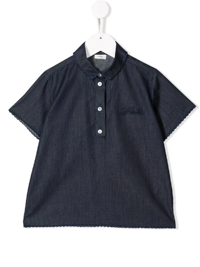 Shop Fendi Embroidered Logo Polo Shirt In Blue